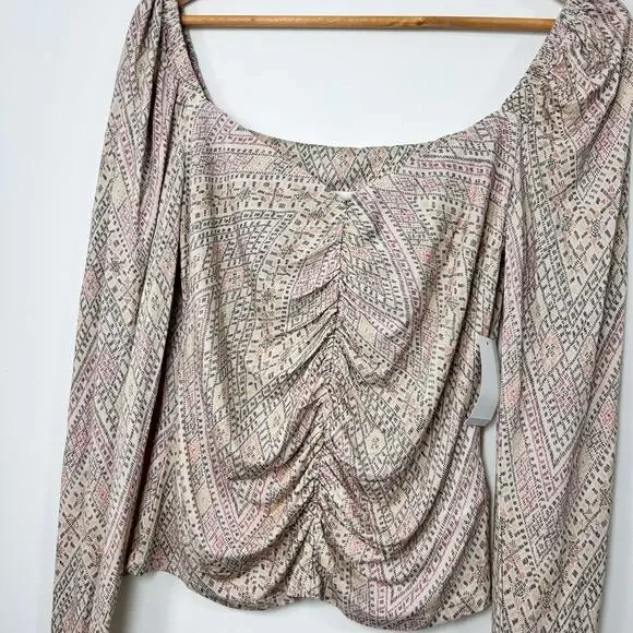 NWT Joie Soft Serafina Top Ruched Long Puff Sleeve Boho Blouse Beige size Medium - Picture 7 of 8